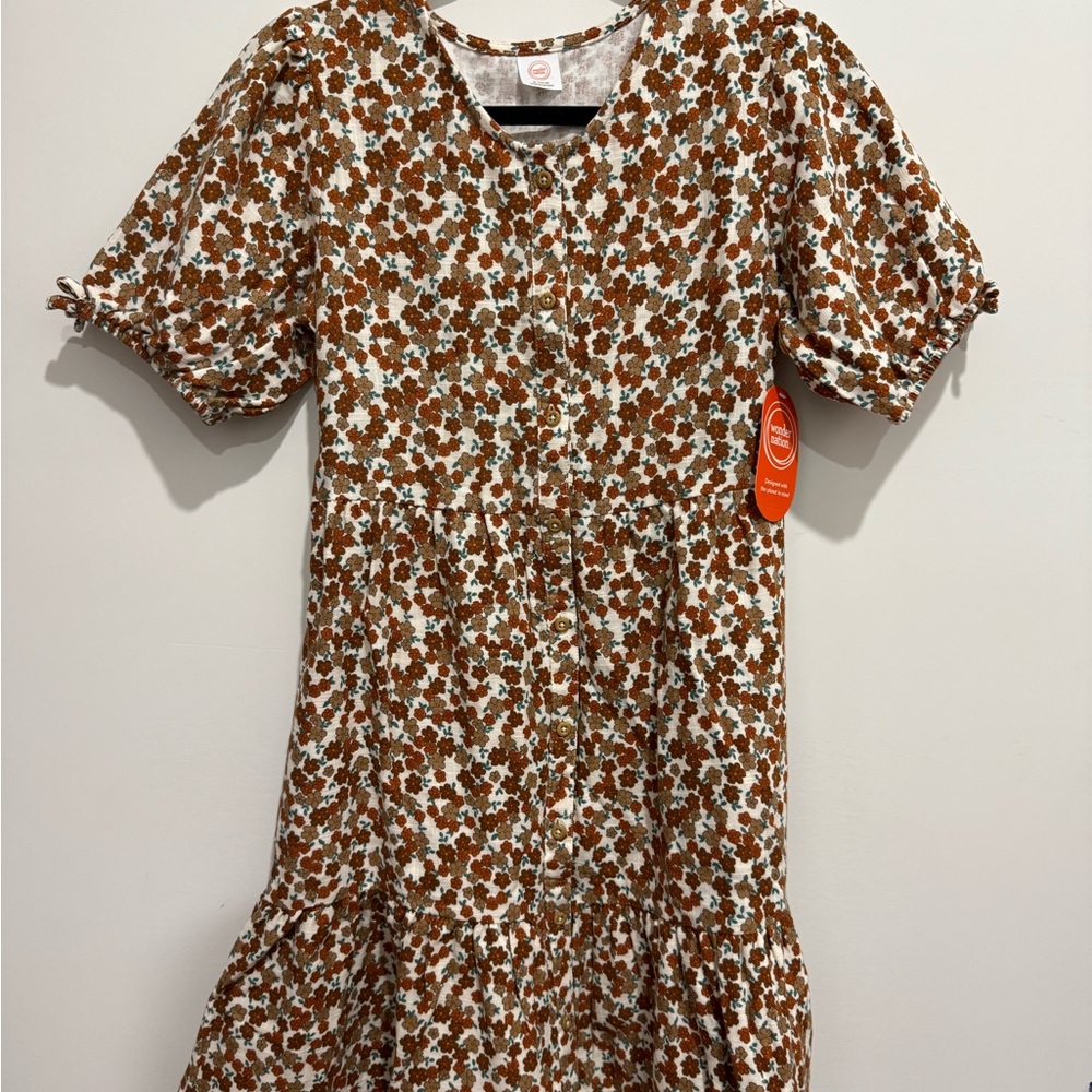 Wonder Nation Brown and White Floral Kids Dress